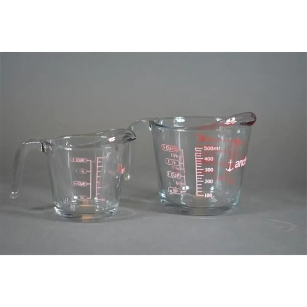 Vtg Anchor Hocking Measuring Clear Glass 1 & 2‎ CUP Sizes